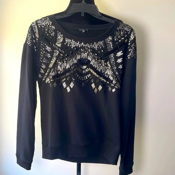 Express Sweater Black Sequin Beaded Long Sleeve Pullover Size Small - Picture 1 of 4